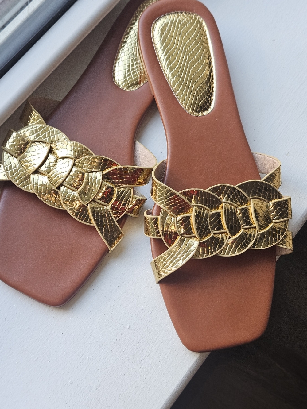 Gold Braided Slide Sandals - Women